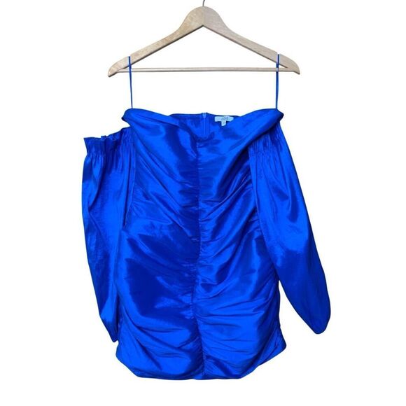 Area Stars Taffeta Ruched Off The Shoulder Long Sleeve Mini Dress Blue Size M - Picture 7 of 12